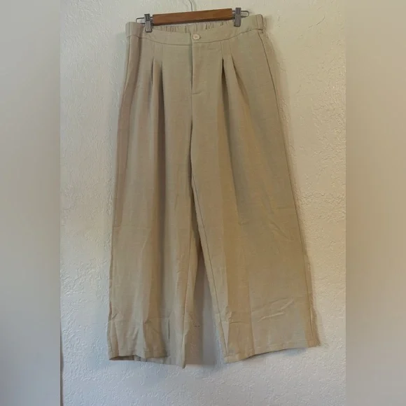 SHEIN Curve 0XL Linen-Look 2-Piece Set - Asymmetrical Wrap Vest & Wide-Leg Pants - Picture 6 of 14